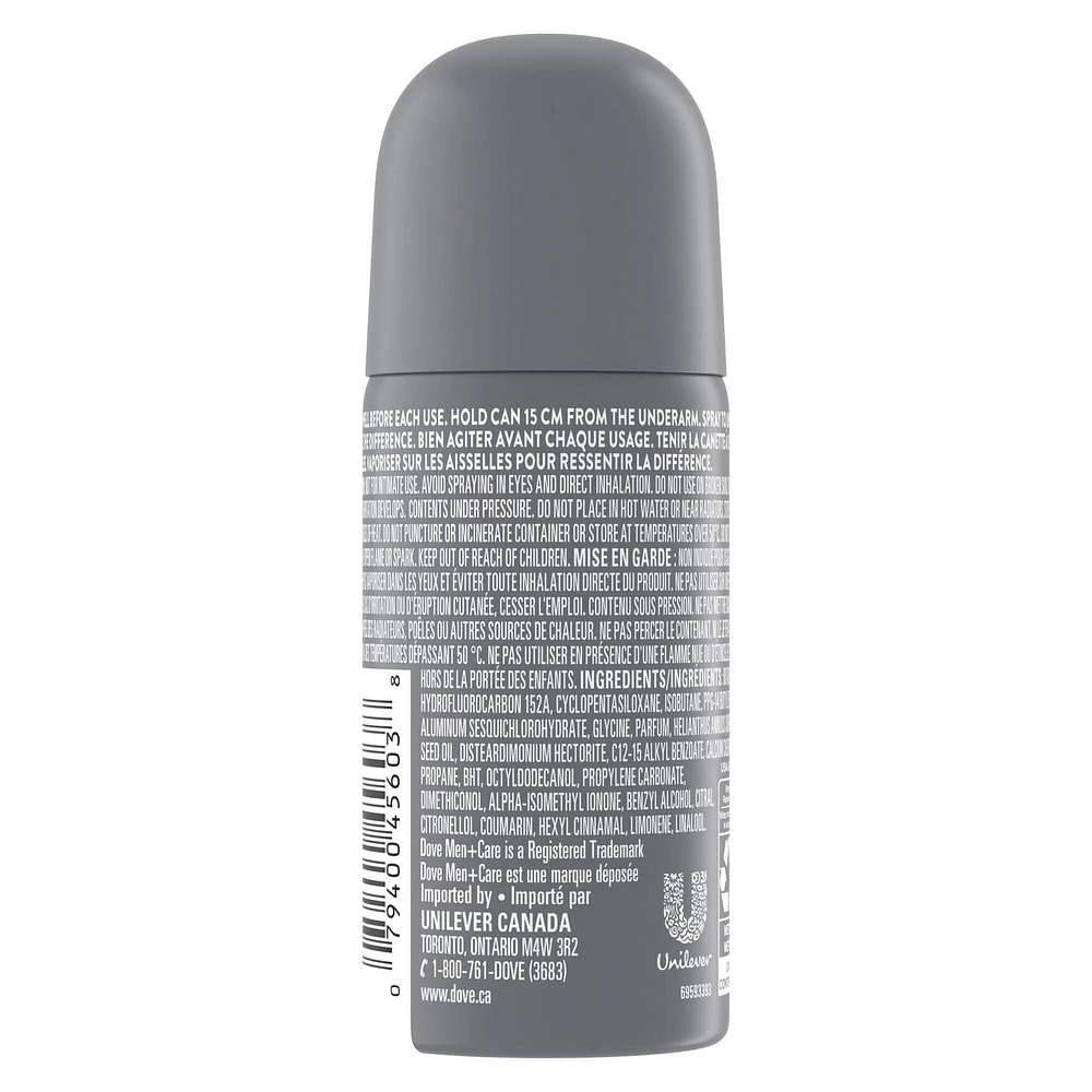 Vaporisateur à Sec Désodorisant Antisudorifique 72 h en format de voyage Dove Men+Care avec ¼ d'hydratants et vitamine E parfum 28 g Antisudorifique