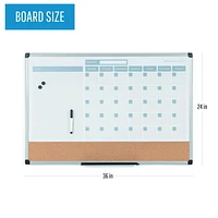 MasterVision 3-in-1 Dry-Erase Calendar Planner Board, 24" x 36", Silver Frame, Bulletin Board, Whiteboard and Planning Board