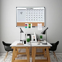 MasterVision 3-in-1 Dry-Erase Calendar Planner Board, 24" x 36", Silver Frame, Bulletin Board, Whiteboard and Planning Board