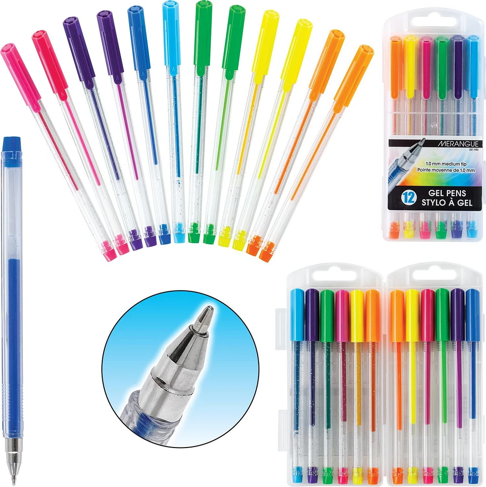 Merangue Stylos gel étincelants et néon, assortis, 12 par paquet, 6 Paquets