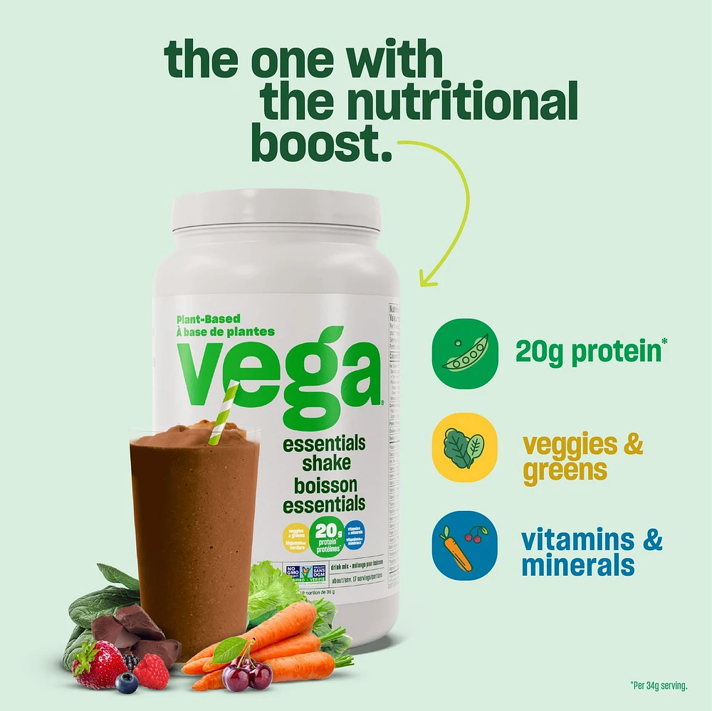 Vega Essentials Plant-Based Protein Powder, Vanilla, 18 Servings, 619g