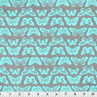 Fabric Creations Grey with Aqua Blue Butterflies Fat Quarter Pre-Cut Fabric - 18" x 21" / 45cm x 53cm, 18" x 21" / 45cm x 53cm