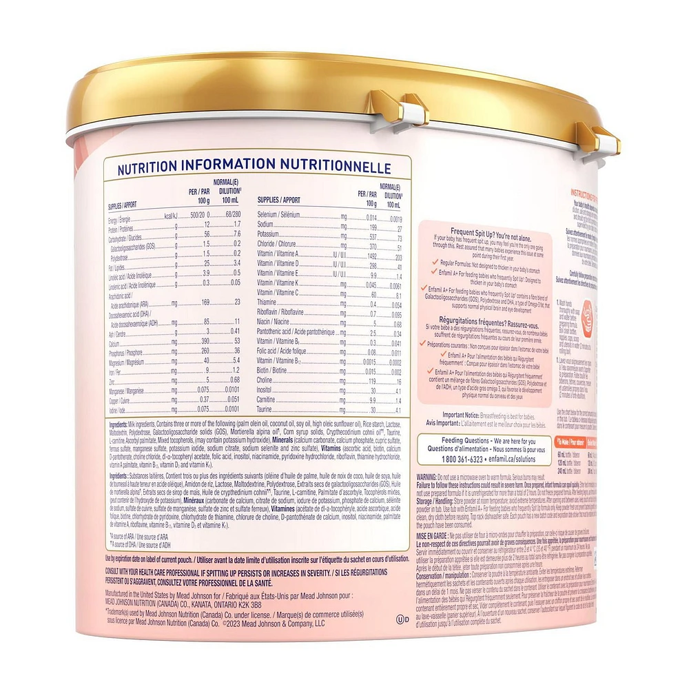 Enfamil A+ pour régurgitations frequent, en poudre, contenant 629g