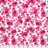 Fabric Creations White with Pink Painted Roses Fat Quarter Pre-Cut Fabric - 18" x 21" / 45cm x 53cm, 18" x 21" / 45cm x 53cm