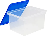 Storex Storage File Tote with Comfort Grips, Clear/Blue, 4-Pack