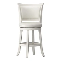 CorLiving Wesley Set of 2 White Wood Swivel Counter Height Barstools wth Back and Faux Leather Upholstered Padded Seat