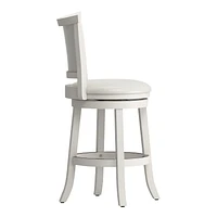 CorLiving Wesley Set of 2 White Wood Swivel Counter Height Barstools wth Back and Faux Leather Upholstered Padded Seat