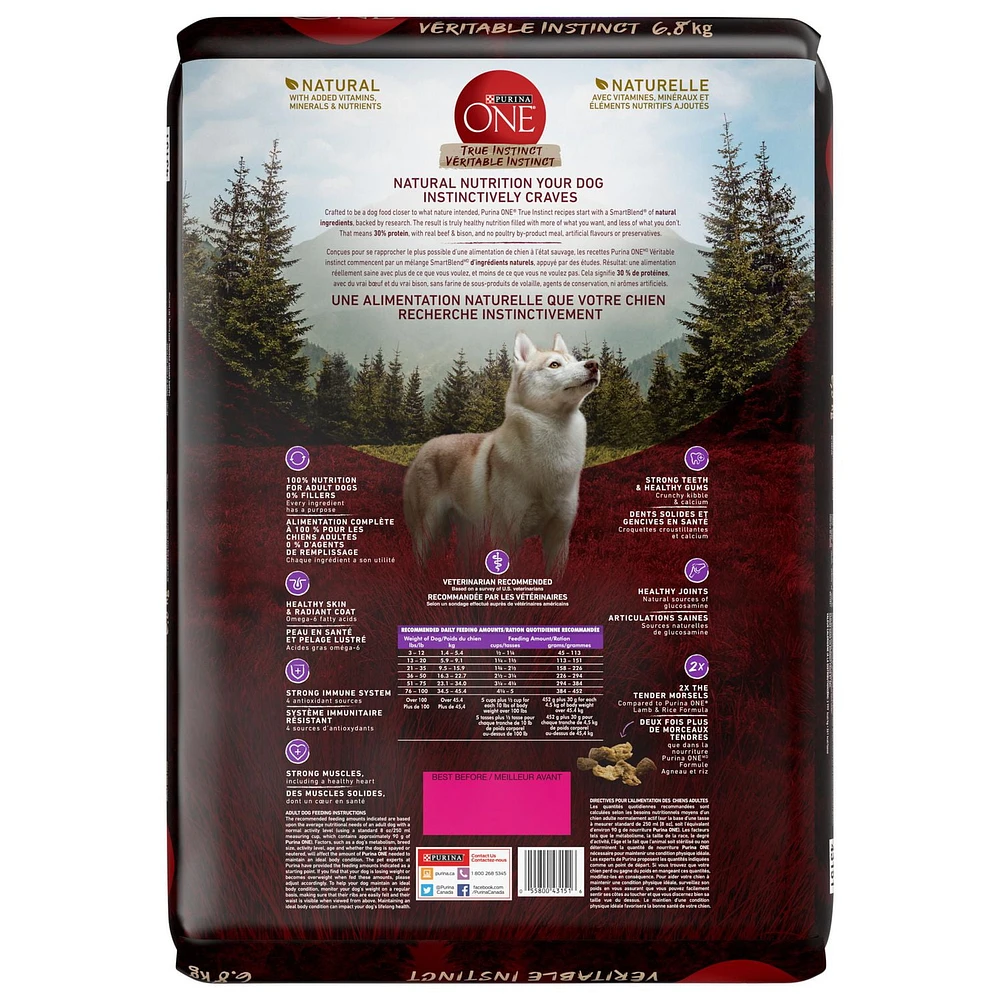 Purina ONE Véritable Instinct Boeuf et Bison, Nourriture Sèche pour Chiens 6,8-12,4 kg