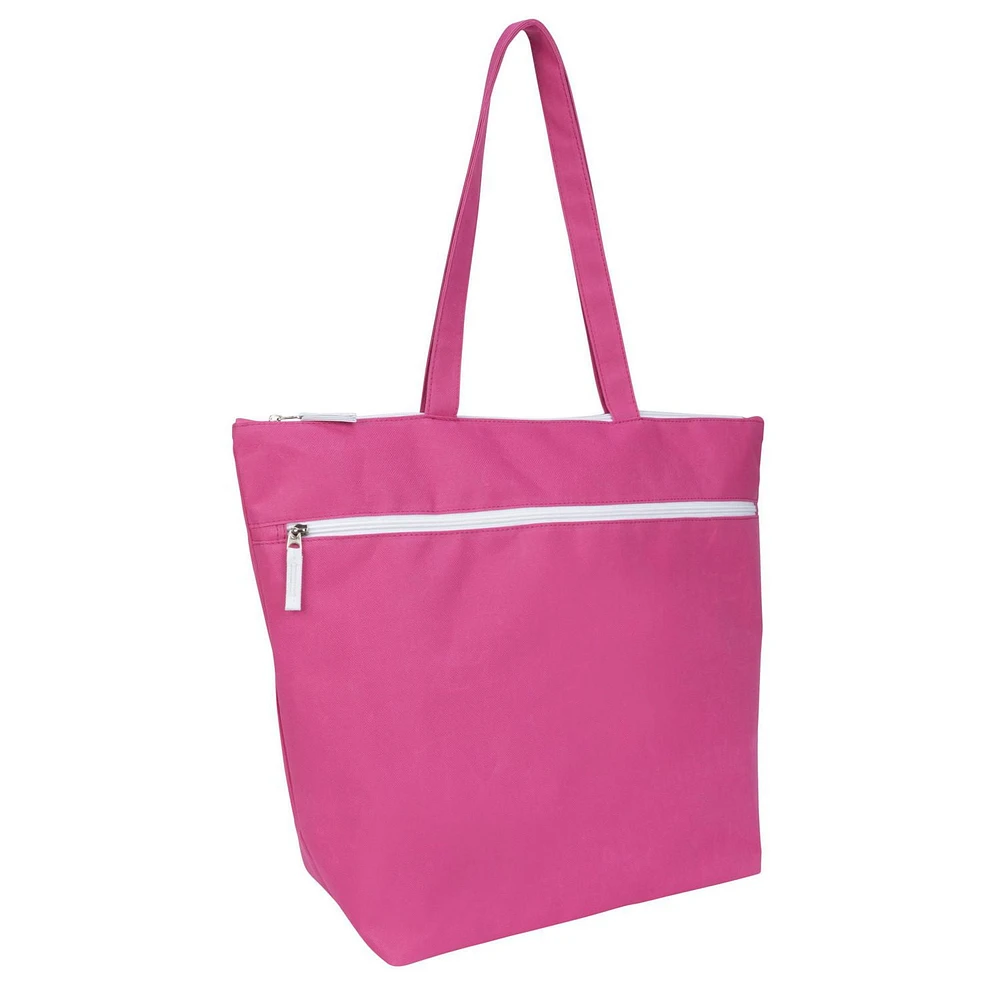 Time And Tru Top Zip Front Pocket Beach Bag Tote - Solid