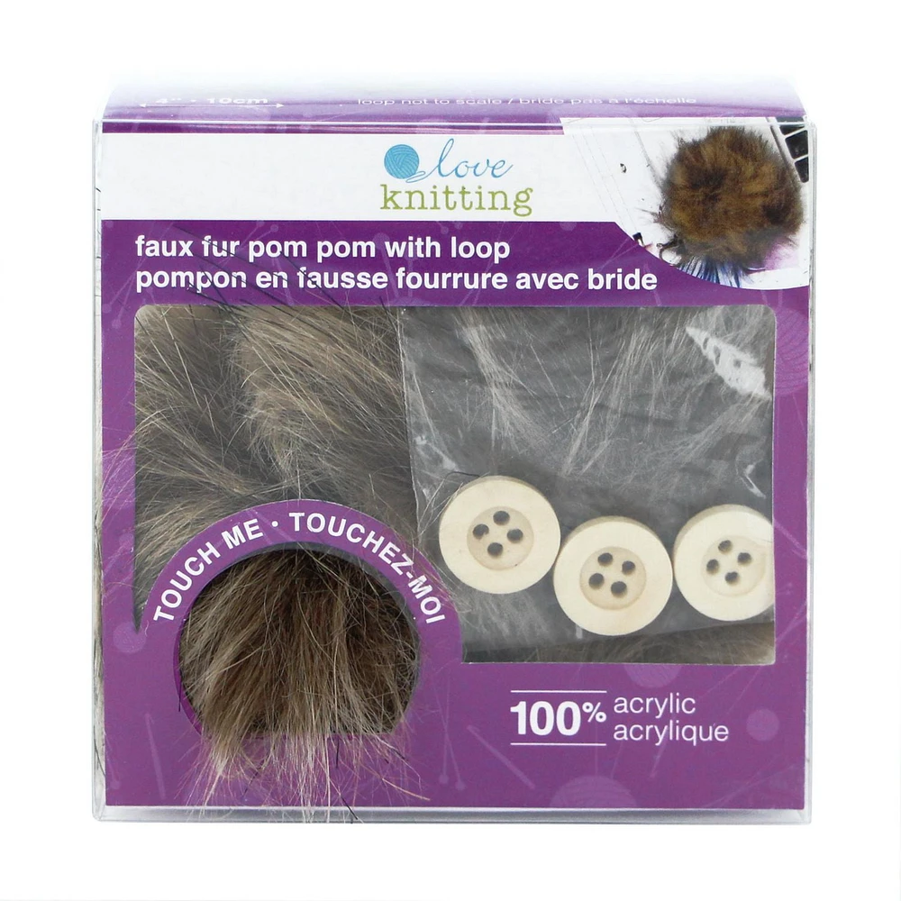 Love Knitting Pom Pom 4" Brown with Black Tip - 2pcs, 2pcs