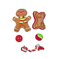 Vibrant Life Holiday 5 Pieces Dog Toy Stocking Gift Set, Brown