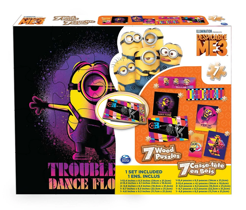 Cardinal Games Despicable Me 3 - 7 Wood Jigsaw Puzzles in Wood Storage Box