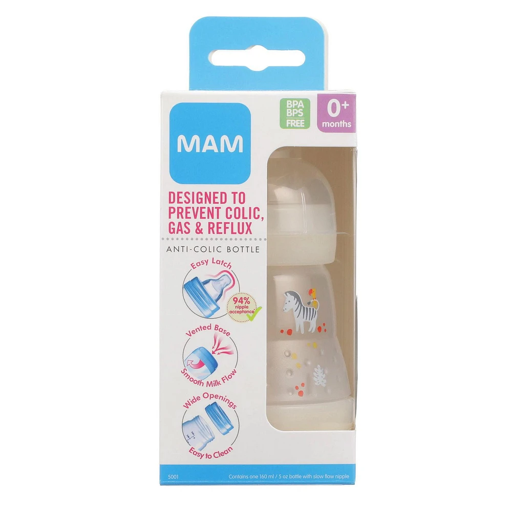 Biberon anti-coliques MAM Easy Start, 160 ml (1 unité), produits essentiels pour nouveau-né, biberons à débit lent avec tétine en silicone, biberons unisexes pour bébé
