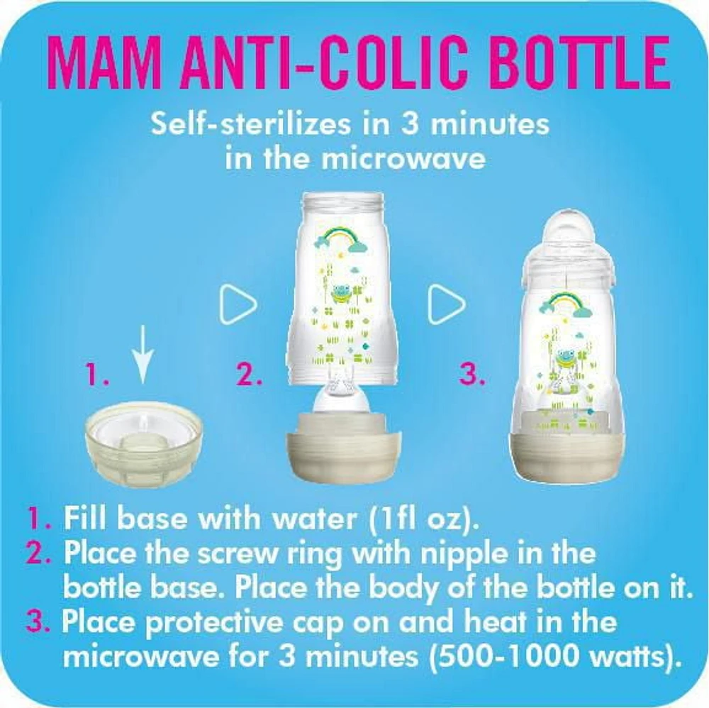 Biberon anti-coliques MAM Easy Start, 160 ml (1 unité), produits essentiels pour nouveau-né, biberons à débit lent avec tétine en silicone, biberons unisexes pour bébé