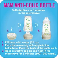 Biberon anti-coliques MAM Easy Start, 160 ml (1 unité), produits essentiels pour nouveau-né, biberons à débit lent avec tétine en silicone, biberons unisexes pour bébé