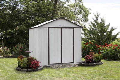 EZEE Shed Steel Storage 8 x 7 ft. Galvanized High Gable Cream with Charcoal Trim