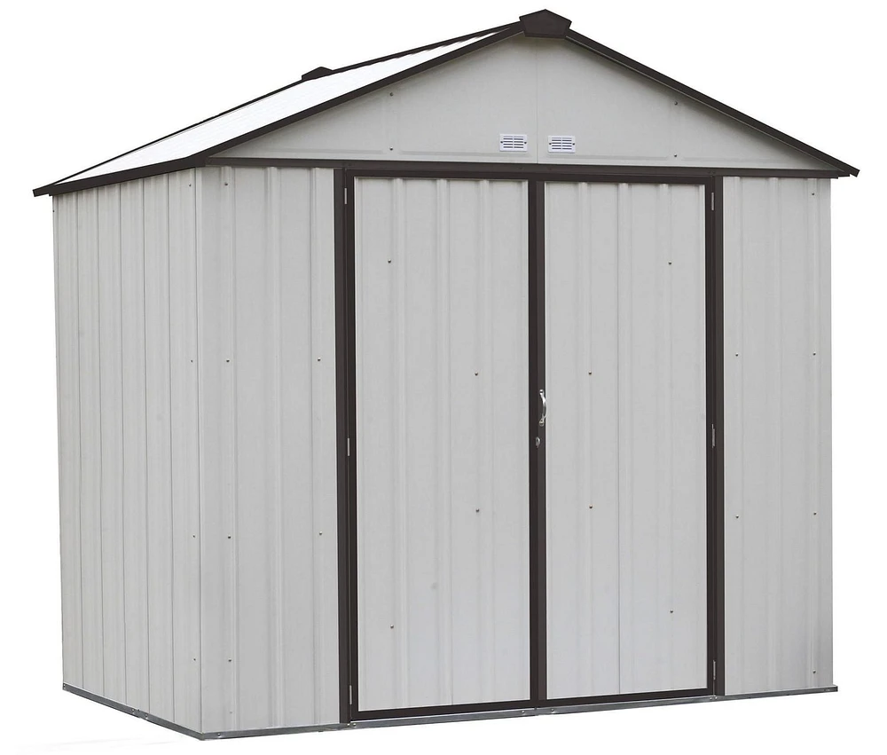 EZEE Shed Steel Storage 8 x 7 ft. Galvanized High Gable Cream with Charcoal Trim