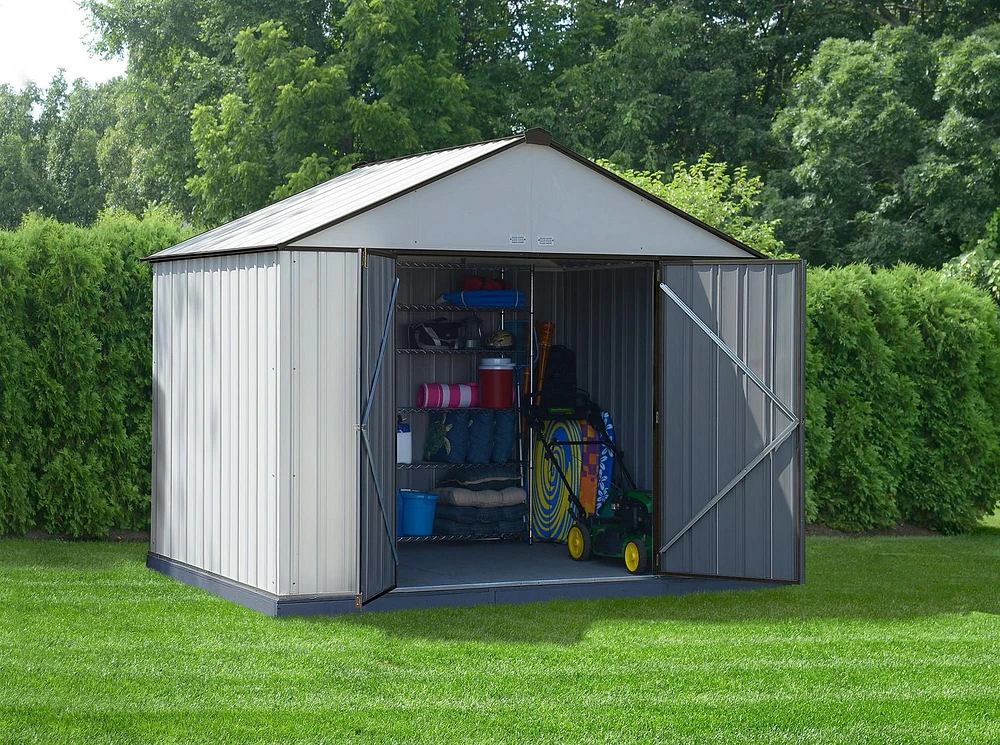 EZEE Shed Steel Storage 10 x 8 ft. Galvanized Extra High Gable Cream with Charcoal Trim