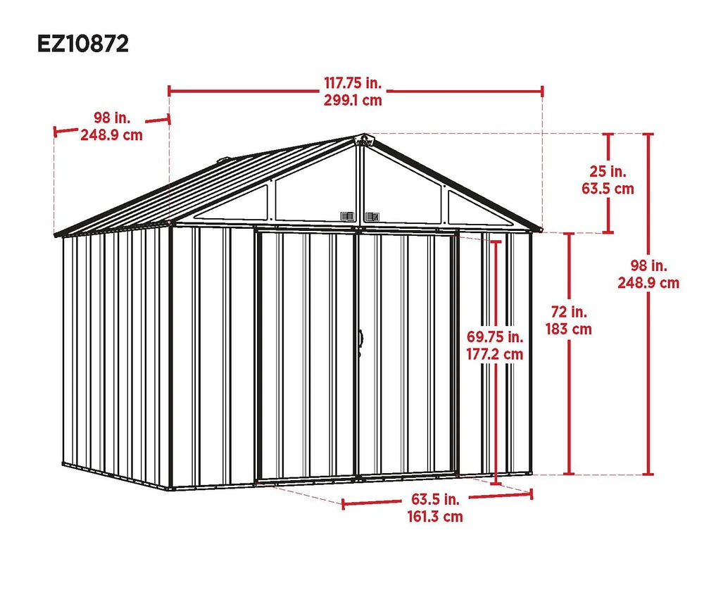 EZEE Shed Steel Storage 10 x 8 ft. Galvanized Extra High Gable Cream with Charcoal Trim