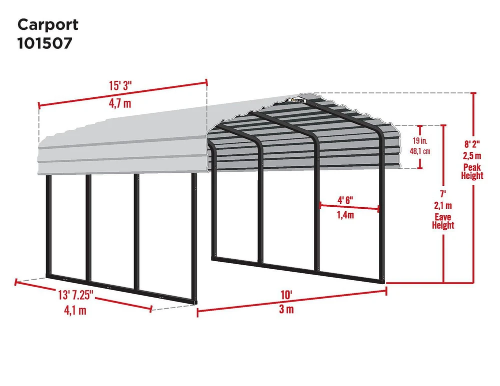 Steel Carport 10 x 15 x 7 ft. Galvanized Black/Charcoal