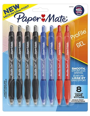 Paper Mate Gel Pen, Profile Retractable Pen, Medium Point (0.7 mm), Assorted Colours, 8 Count