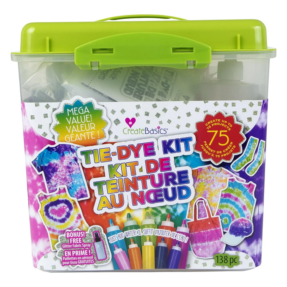 Create Basics Tie Dye Party Mega Value Tub with Bonus Glitter Spray, Mega value tie dye tub