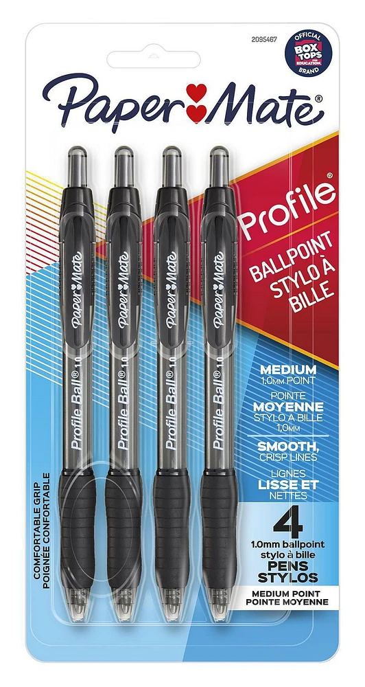 Paper Mate Profile Retractable Ballpoint Pens, Medium Point (1.0 mm), Black, 4 Count