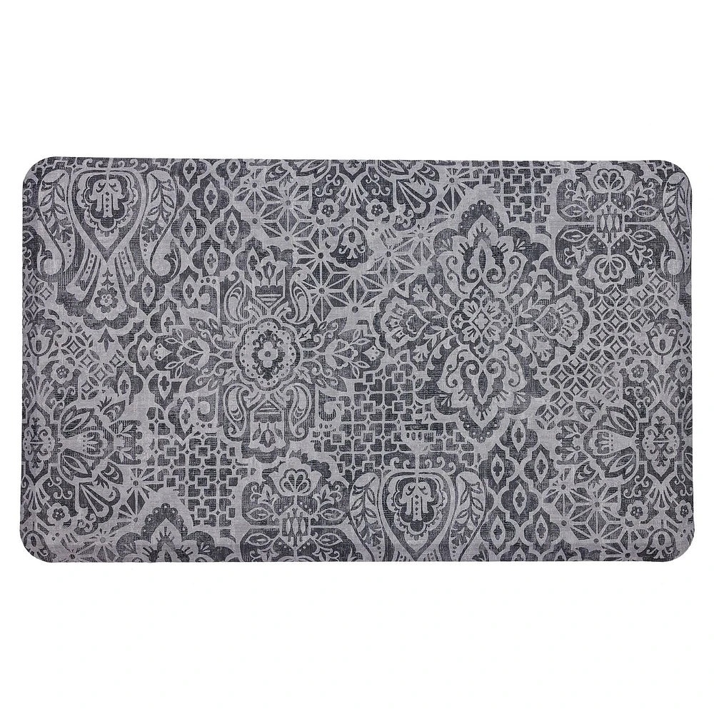 Damask Nouveau Grey Polyester Kitchen Mat 18x30