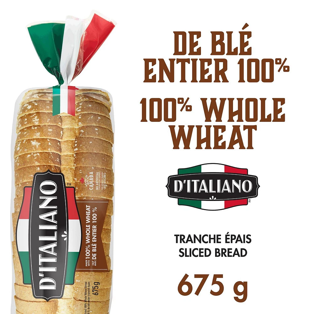 D'Italiano 100% Whole Wheat Bread, 675 g