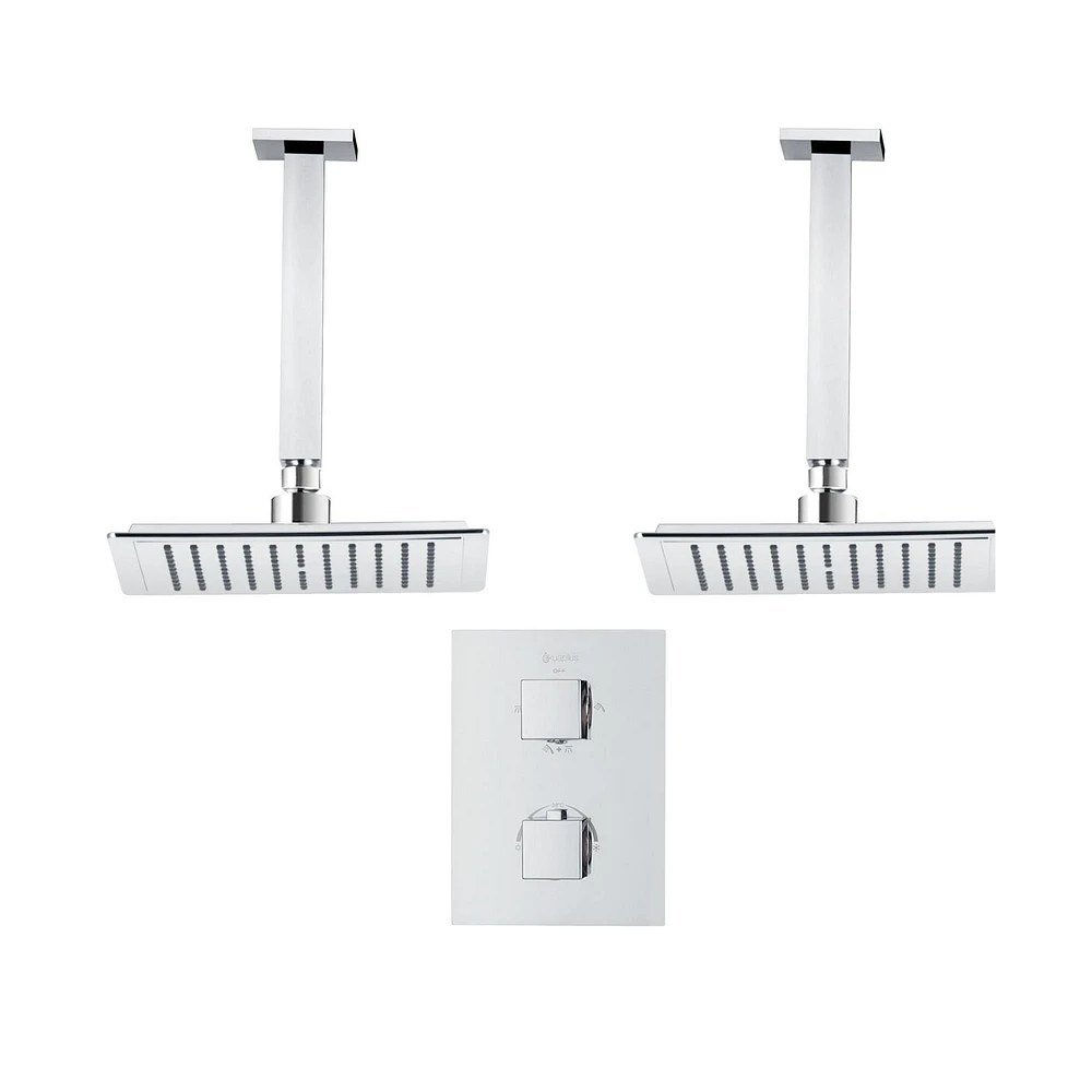 Square 3-functions thermostatic valve, 2 shower heads or simultaneously, chrome finish