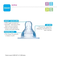 MAM Bottle Nipples Medium Flow Nipple Level 2 (Set of 2), For 2+ Months, SkinSoft Silicone Nipples for Baby Bottles, Fits all MAM Bottles