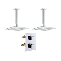 Square 3-functions thermostatic valve, 2 shower heads or simultaneously, chrome finish