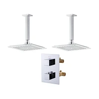 Square 3-functions thermostatic valve, 2 shower heads or simultaneously, chrome finish