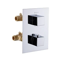 Square 3-functions thermostatic valve, 2 shower heads or simultaneously, chrome finish