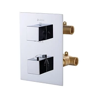 Square 3-functions thermostatic valve, 2 shower heads or simultaneously, chrome finish