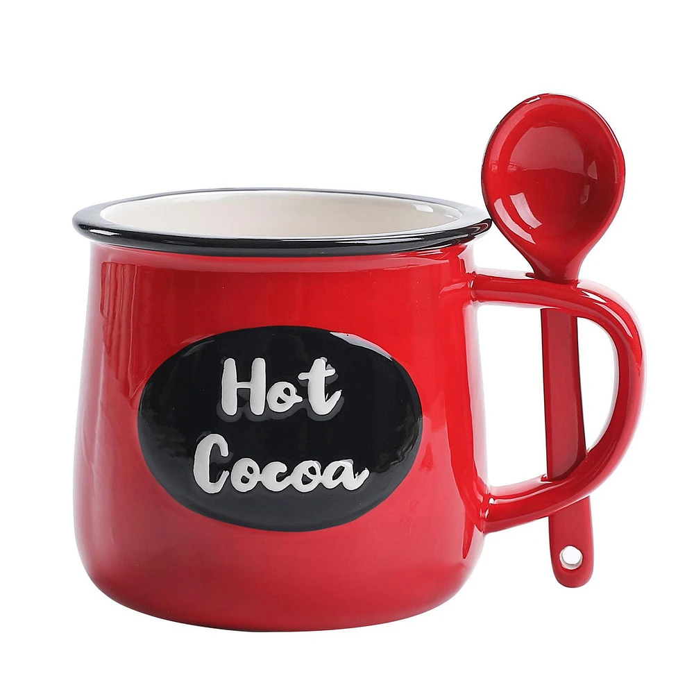 Holiday Time Hot Cocoa Mug with Spoon Set, 4-Peice