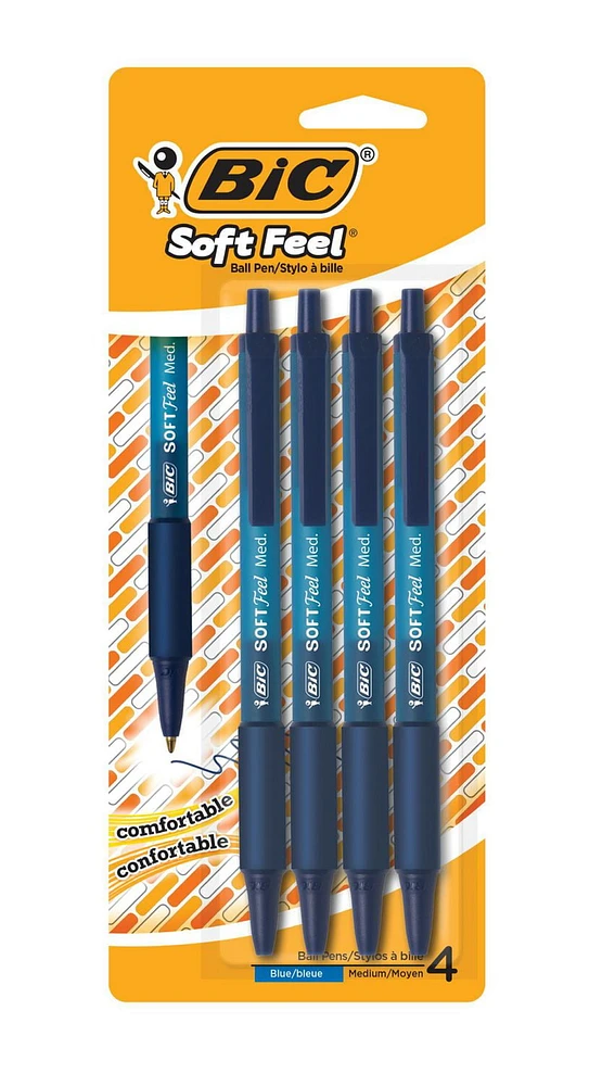 BIC Soft Feel Retractable Ballpoint Pen, Medium Point (1.0mm), Blue, 4 Count, Pack of 4