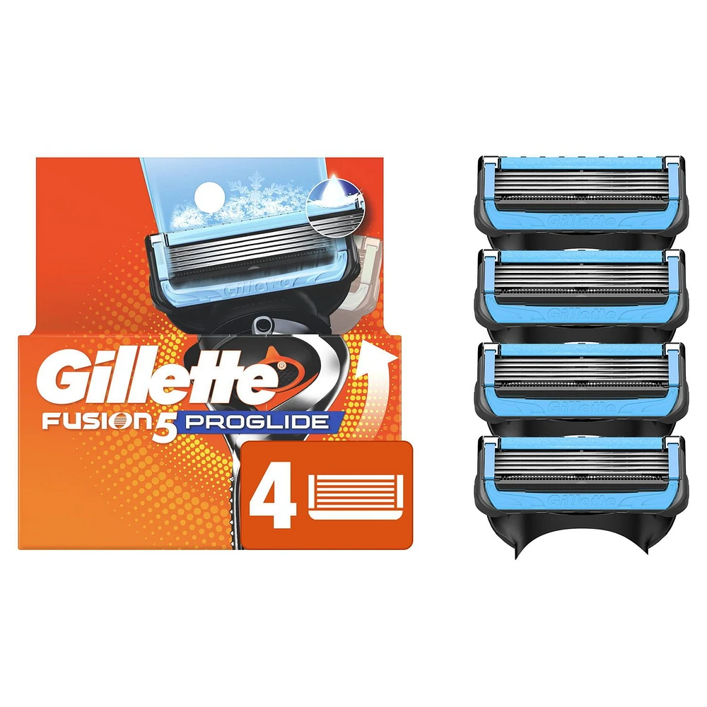 Gillette Fusion5 ProGlide Chill Razor Refills, 4 Razor Cartridges for Flexball Handle, 5-Blade Razor Blades, 2x Cooling Lubrication