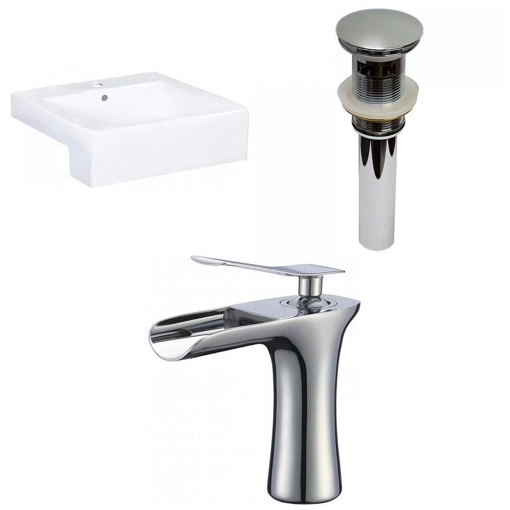 American Imaginations 20.25-in. W Semi-Recessed White Bathroom Vessel Sink Set For 1 Hole Center Faucet AI