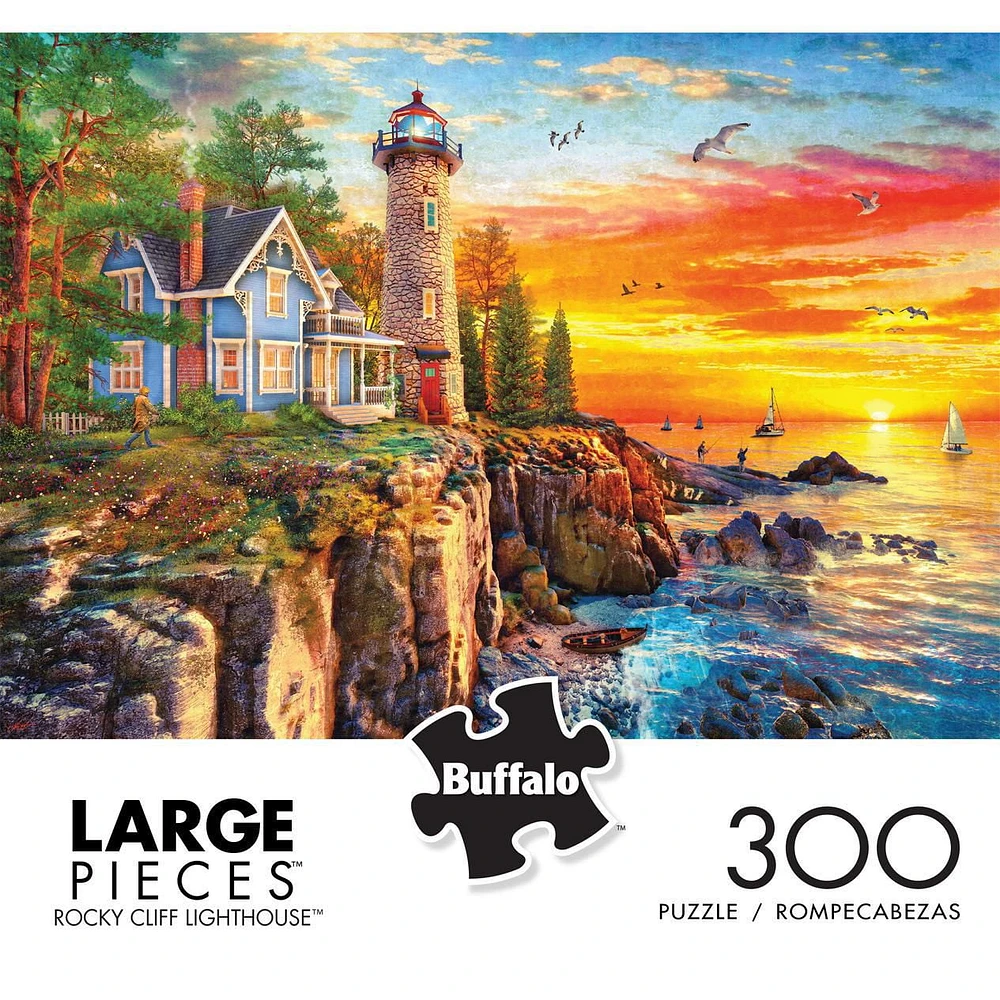 Buffalo Games - Large Pieces - Rocky Cliff Lighthouse - 300 Piece Jigsaw Puzzle