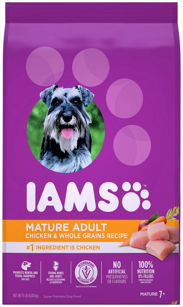 Iams Proactive Health Healthy Aging Senior Adult Dry Dog Food Chicken & Whole Grains Recipe, 6.8-13.2kg