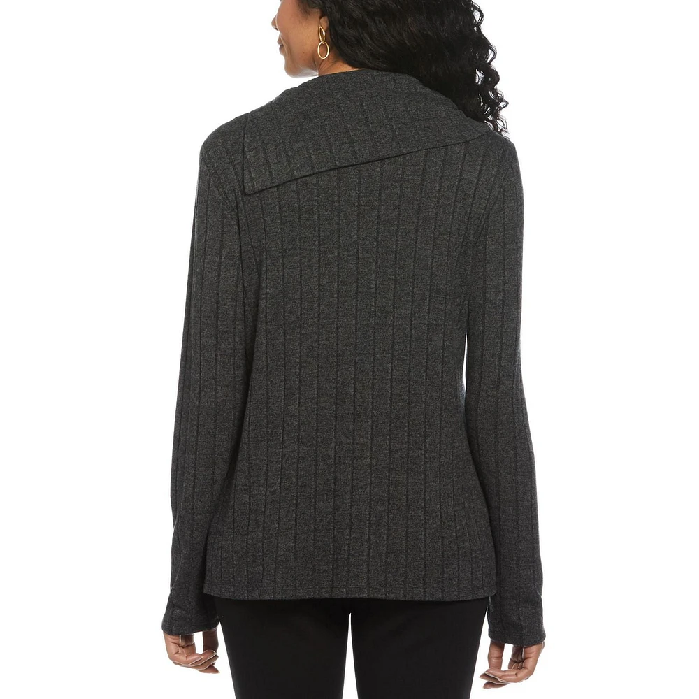 Rafaella Women's Long Sleeve Top with Rivet Neck Trim