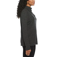 Rafaella Women's Long Sleeve Top with Rivet Neck Trim