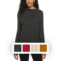 Rafaella Women's Long Sleeve Top with Rivet Neck Trim