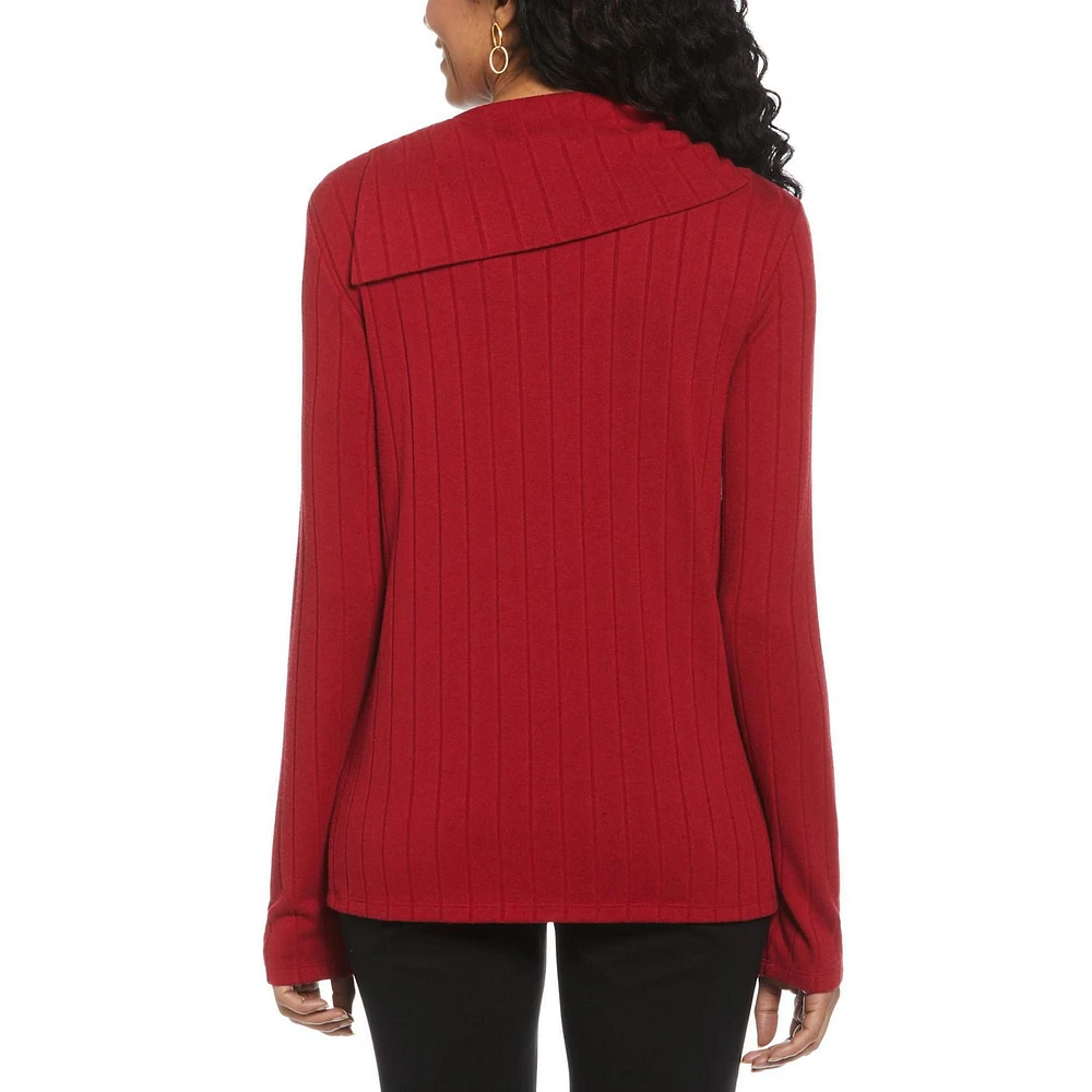 Rafaella Women's Long Sleeve Top with Rivet Neck Trim