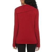 Rafaella Women's Long Sleeve Top with Rivet Neck Trim