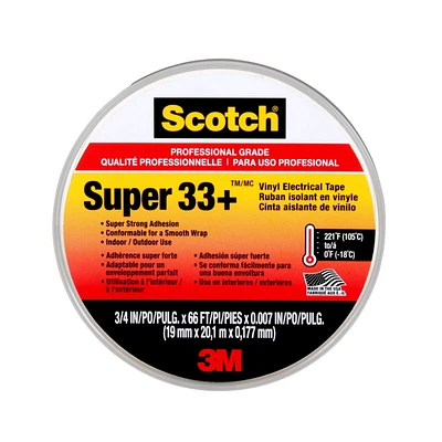 Scotch® Super 33+™ Vinyl Electrical Tape 6132-BA-10, Professional Grade, Black, 0.75 in x 66 ft, 1 Roll/Pack, Scotch® Tape 6132-BA-10