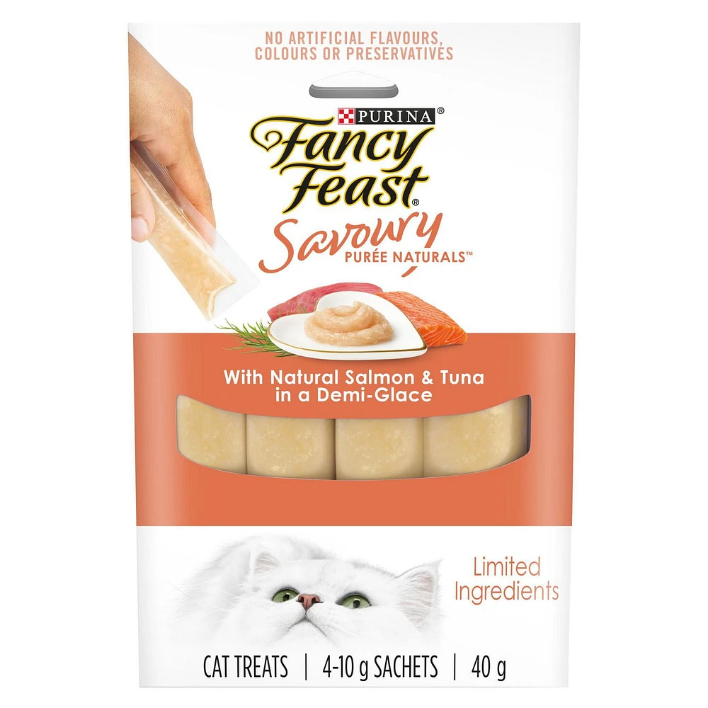 Fancy Feast Savoury Puree Naturals with Natural Salmon & Tuna in a Demi-Glace, Cat Treats 40 g, 40 g