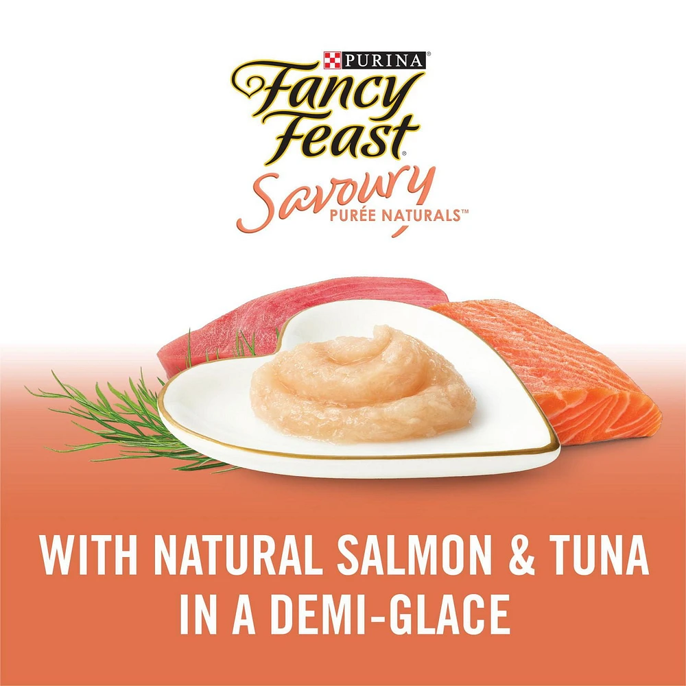 Fancy Feast Savoury Puree Naturals with Natural Salmon & Tuna in a Demi-Glace, Cat Treats 40 g, 40 g