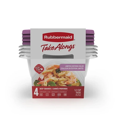 Rubbermaid TakeAlongs Square Food Storage Containers, 1.2 L (5.2 Cup), Special-Edition Orchid Purple, 4 Pack